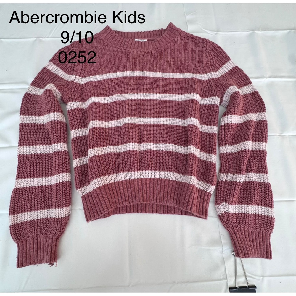 Abercrombie Kids Girls Striped Ribbed Knit Sweater Pink White Size 9/10 0252